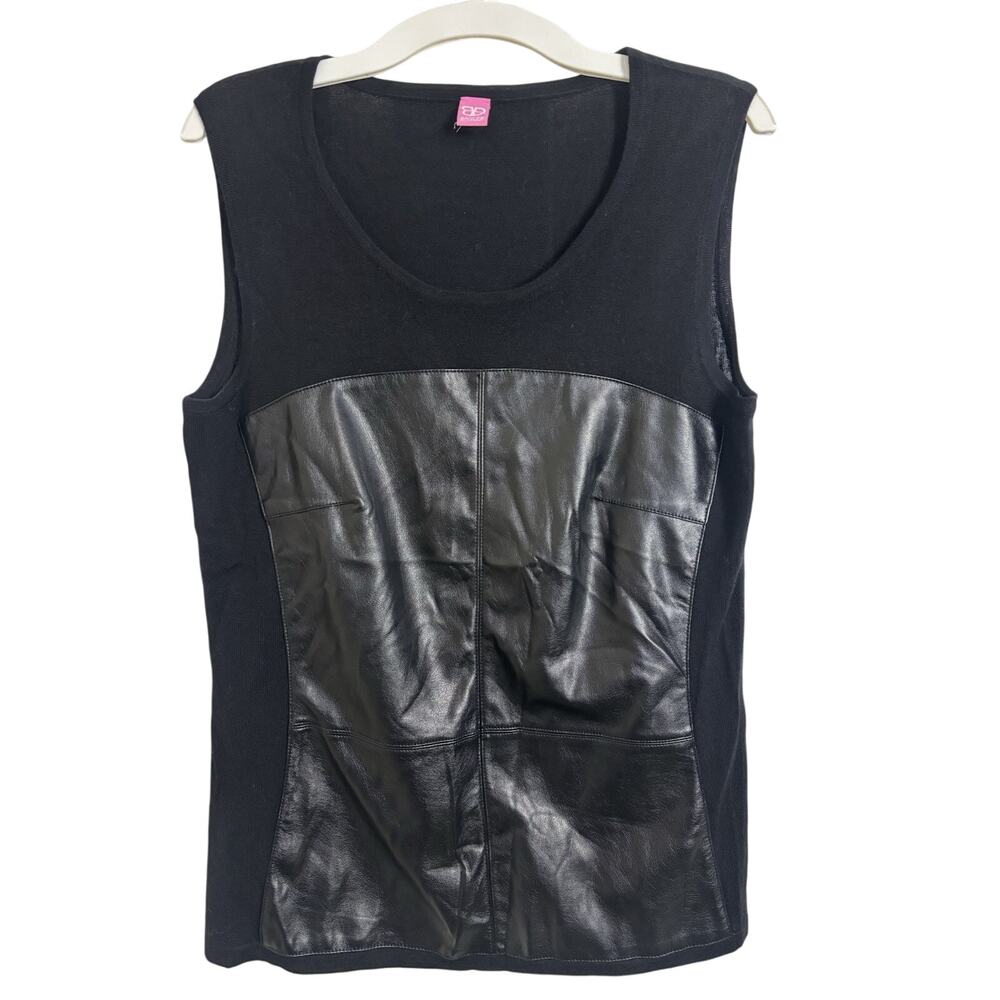 Basler Wool Black Sleeveless Tank Top Faux Leather 38 Medium Rocker Grunge Punk
